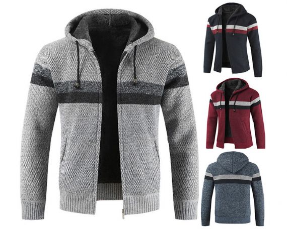 Suéter de punto acogedor con capucha y cremallera de cuello alto ISO - 13246261