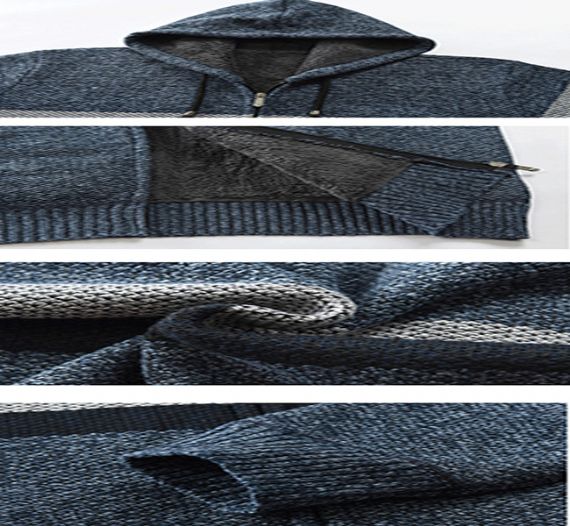 Suéter de punto acogedor con capucha y cremallera de cuello alto ISO - 13246261