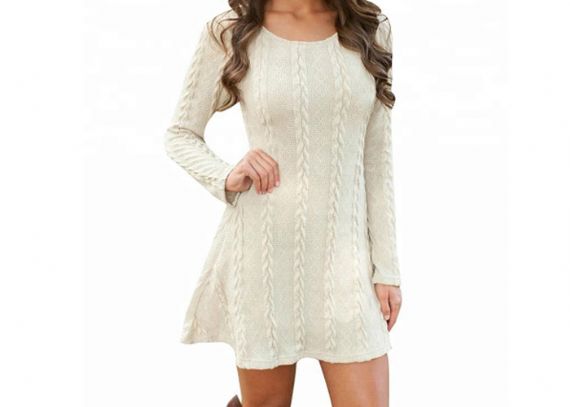 Vestido largo de suéter de punto con cuello redondo ahuecado para mujer - 11202537