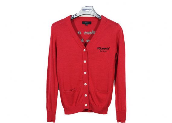 Cárdigan de algodón con cuello en V abotonado y manga larga rojo - 12105296