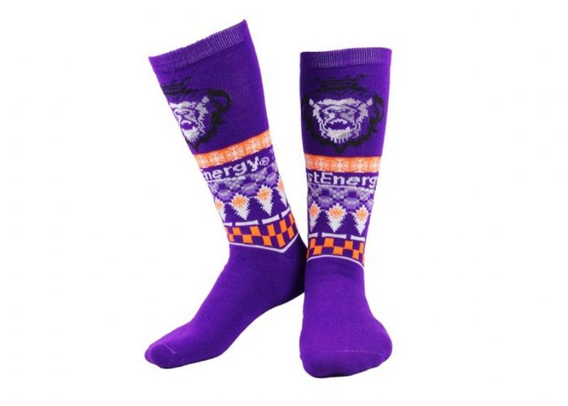 Breathable Cotton Knitted Purple Long Crazy Christmas Socks - 12203373