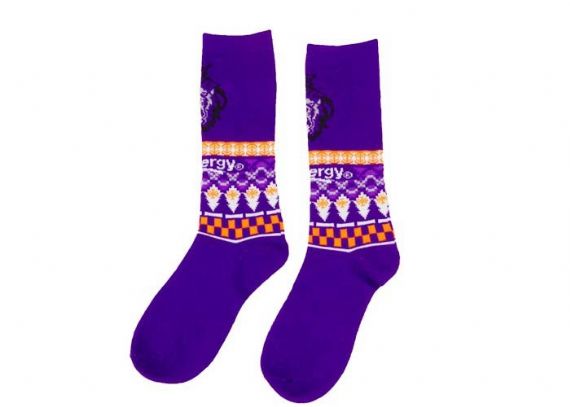 Breathable Cotton Knitted Purple Long Crazy Christmas Socks - 12203373