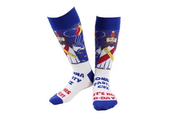 Jesus Birthday Knee High Mens Ugly Christmas Socks - 12203948