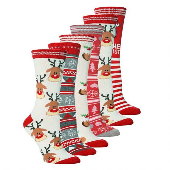 White And Red Ladies Christmas Socks - HNCS10