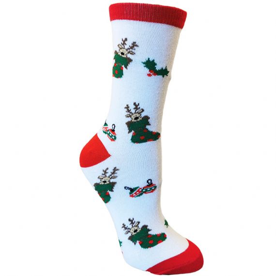 White And Red Ladies Christmas Socks - HNCS10