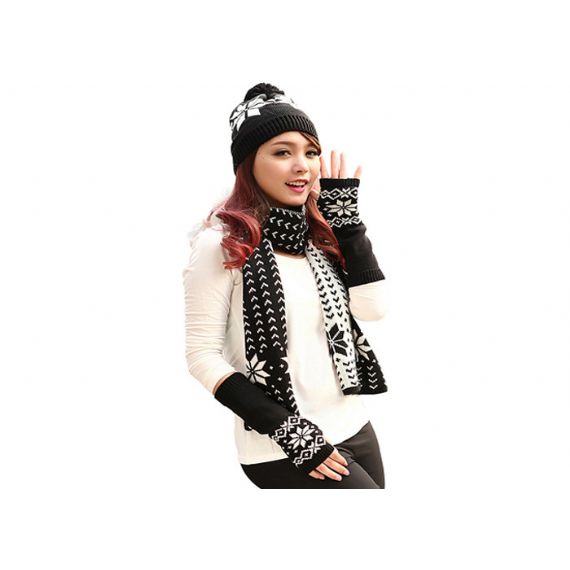 Vermelho Preto Amarelo Acessórios de Inverno Quente Chapéu de Malha Cachecol Conjunto de Luvas para Adulto - 11095817