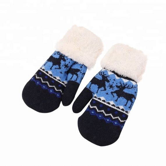 Luvas de tricô com padrão de veado escovado para crianças acessórios de inverno quente - 11193663