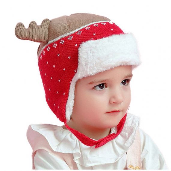 Gorro de tricô para criança com punho de orelha, gorro de Natal unissex gênero - 11193668