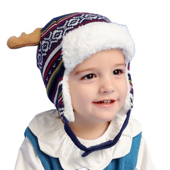 Gorro de tricô para criança com punho de orelha, gorro de Natal unissex gênero - 11193668