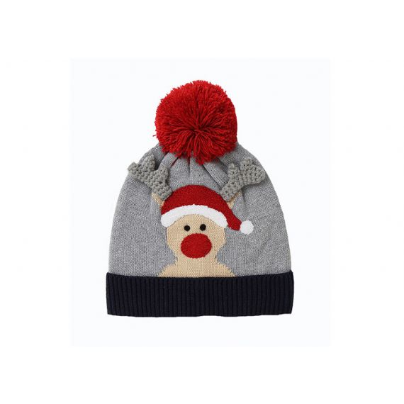 Chapéu de Natal de bebê personalizado cinza OEM tricotado de pele gorro 3D Xmas ELK padrão - 11193671