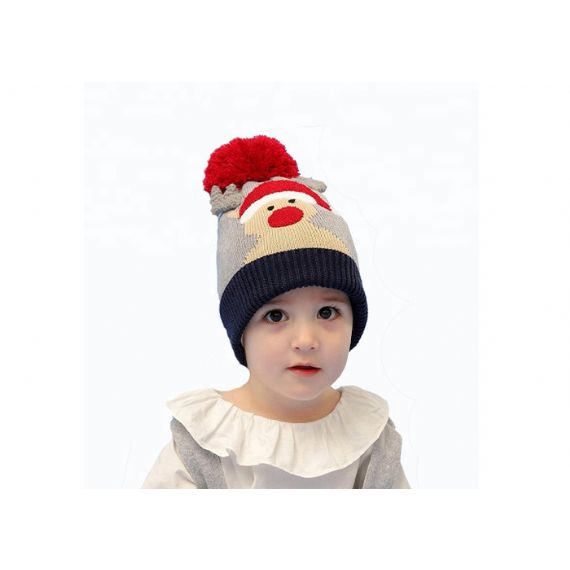 Chapéu de Natal de bebê personalizado cinza OEM tricotado de pele gorro 3D Xmas ELK padrão - 11193671