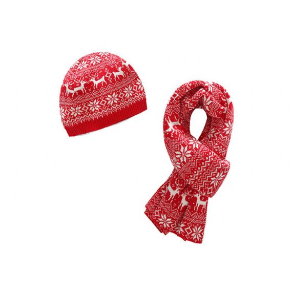 Conjunto de luvas e cachecol vermelho e azul, chapéu de inverno infantil material de lã padrão - 11193679