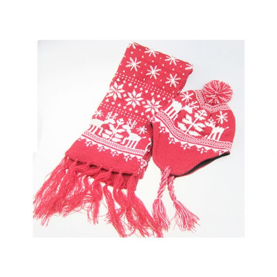 Conjunto de presente de luvas com cachecol quente, acessórios de inverno para crianças, padrão de renas de elfo vermelho - 11193680