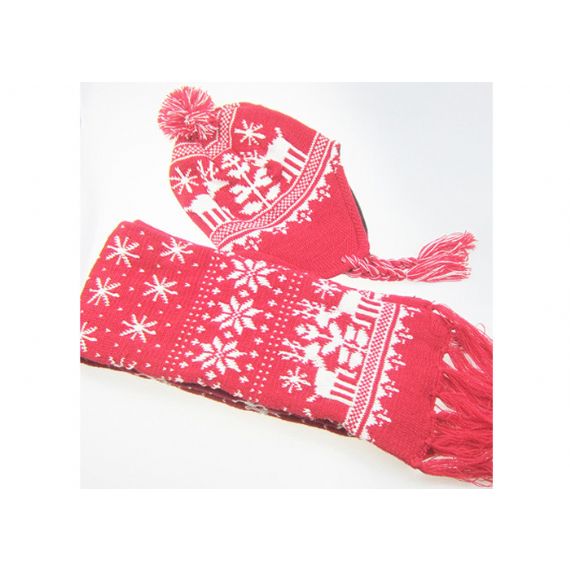 Conjunto de presente de luvas com cachecol quente, acessórios de inverno para crianças, padrão de renas de elfo vermelho - 11193680