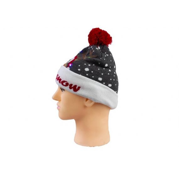 Gorros de Natal masculinos 9GG de malha cinza iluminados pom pom bola para o dia de Natal - 12216846