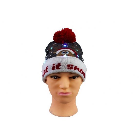 Gorros de Natal masculinos 9GG de malha cinza iluminados pom pom bola para o dia de Natal - 12216846