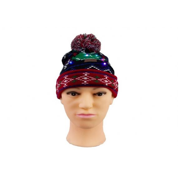 Acessórios quentes de inverno tamanho adulto gorro de Natal feio pom jacquard malha led - 12216863