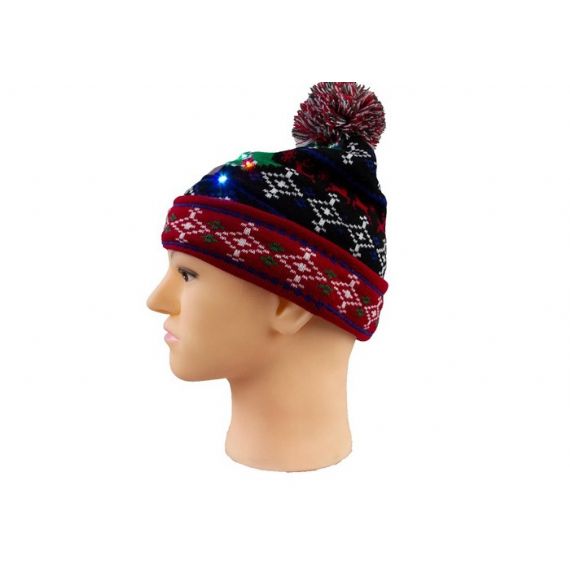 Acessórios quentes de inverno tamanho adulto gorro de Natal feio pom jacquard malha led - 12216863