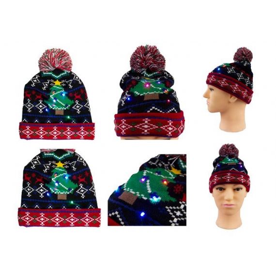 Acessórios quentes de inverno tamanho adulto gorro de Natal feio pom jacquard malha led - 12216863