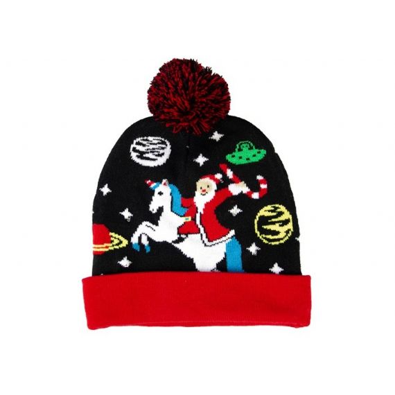 Chapéu de malha de LED Jacquard de malha quente Bobble feminino macio gorro de Natal com pompom - 12219779