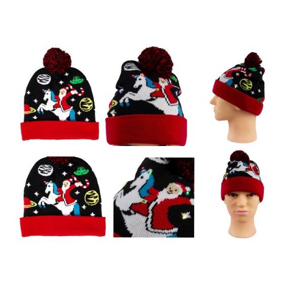 Chapéu de malha de LED Jacquard de malha quente Bobble feminino macio gorro de Natal com pompom - 12219779