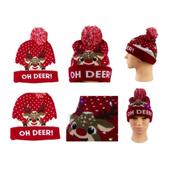 Chapéu de Natal feminino leve com acessórios de inverno de calibre 9 com padrão jacquard - 12226409