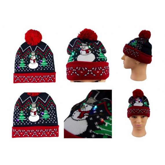 Aconchegante Malha Preto Acessórios de Inverno Quente Luz LED Jacquard Macio Gorro de Natal - 12226416