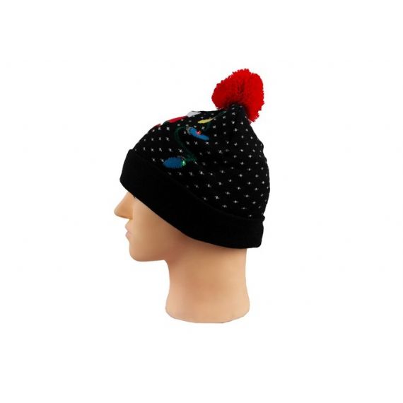 Aconchegante Malha Preto Acessórios de Inverno Quente Luz LED Jacquard Macio Gorro de Natal - 12226416
