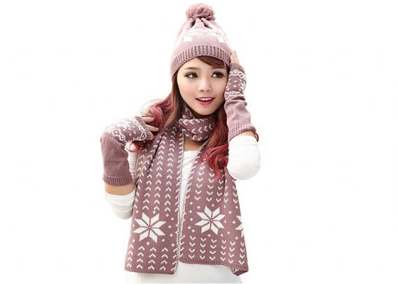 Rojo, negro, amarillo, cálido, accesorios de invierno, sombrero hecho punto, bufanda, guante, conjunto para adulto - 11095817