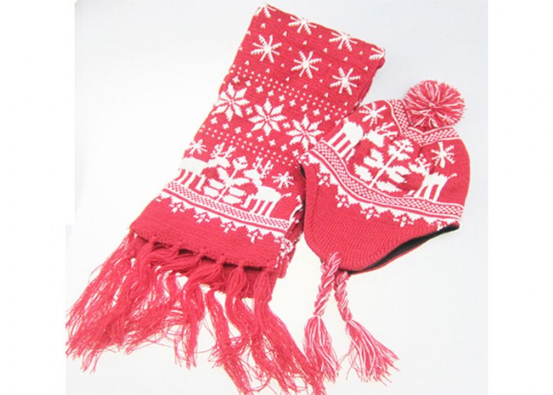 Sistema caliente del regalo de los guantes del sombrero de la bufanda, modelo rojo del reno del duende de los accesorios del invierno de los niños - 11193680