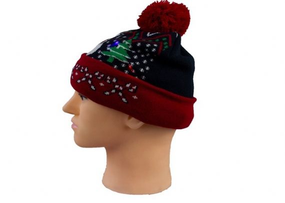 Acrílico y algodón 7 Gauge Men Christmas Beanie Snowman Pattern con luz LED - 12216412