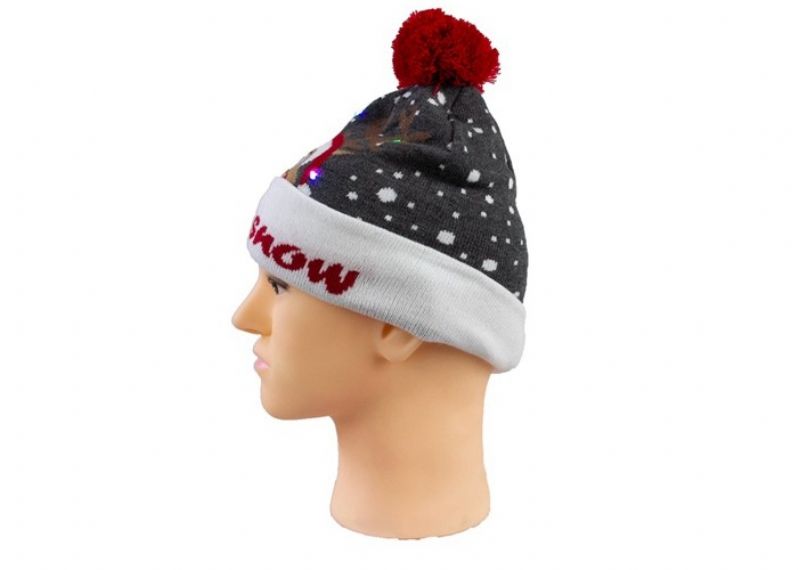 Los sombreros de la gorrita tejida gris de la Navidad de los hombres 9GG iluminaron la bola del pompón para el día de Navidad - 12216846