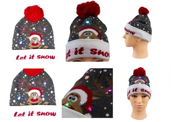 Los sombreros de la gorrita tejida gris de la Navidad de los hombres 9GG iluminaron la bola del pompón para el día de Navidad - 12216846