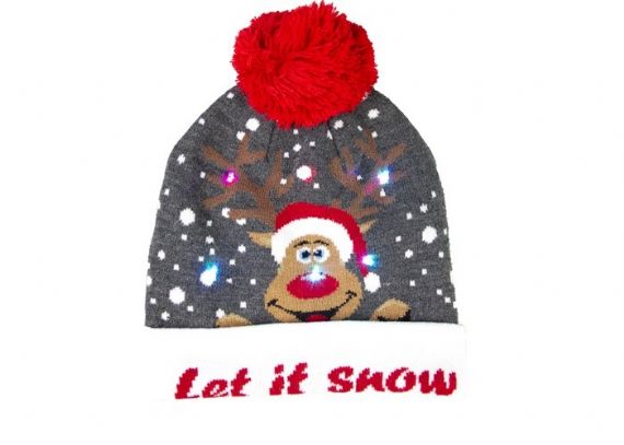 Los sombreros de la gorrita tejida gris de la Navidad de los hombres 9GG iluminaron la bola del pompón para el día de Navidad - 12216846