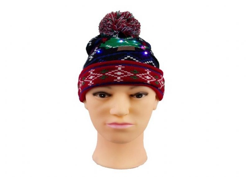 Tamaño adulto Accesorios cálidos para invierno Gorro navideño con punto jacquard con pompón feo - 12216863