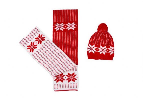 Acrílico puro Calibre 12 Accesorios cálidos de invierno Conjunto de gorro y bufanda de Navidad rojos - 12232378