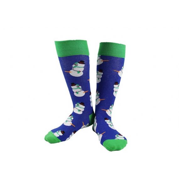 Meias de Natal felpudas de boneco de neve azul e verde 168 agulhas - 12205593