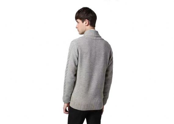 Chunky Knit Cotton Acrylic Cable Mens Shawl Collar Cardigan Sweater - 11202926