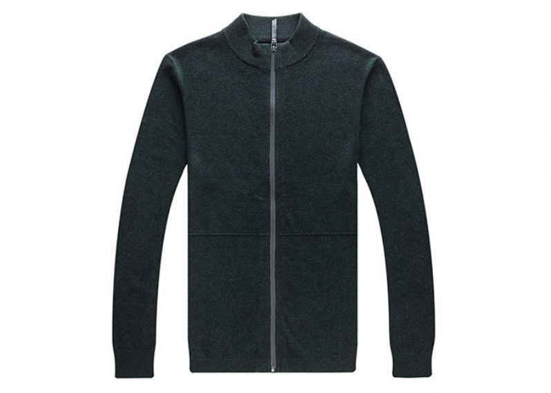 Mens Full Zip Cardigan Sweater , Mens Black Long Sleeve Cardigan Wool Sweater - 11202952