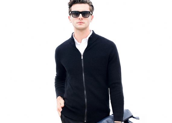Mens Full Zip Cardigan Sweater , Mens Black Long Sleeve Cardigan Wool Sweater - 11202952