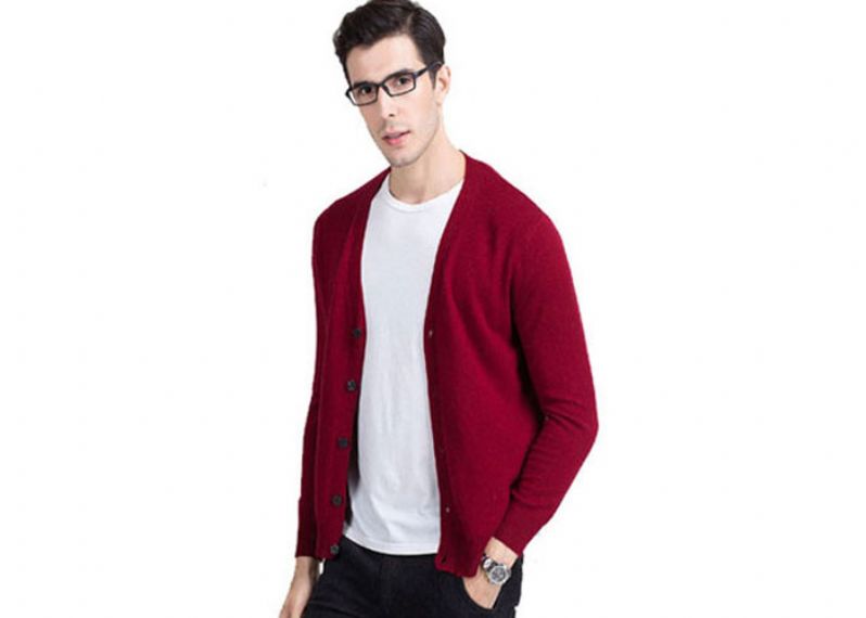 V Neck Cashmere Cardigan Sweater , Cashmere Cardigan Mens Customized Logo - 11272365