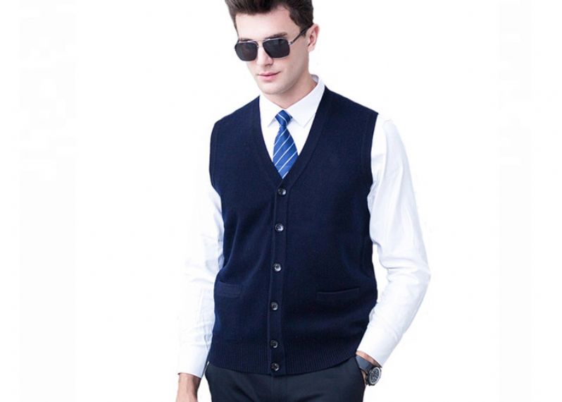 Button Soft Acrylic Business Black Mens Knit Cardigan Sweater Vest For Men - 11613361