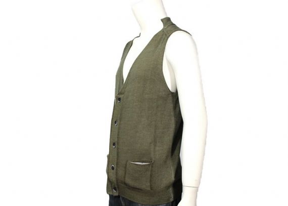 Dark Green V Neck Button Plain Knitted Mens Sleeveless Cardigan Sweater Vest - 11988382