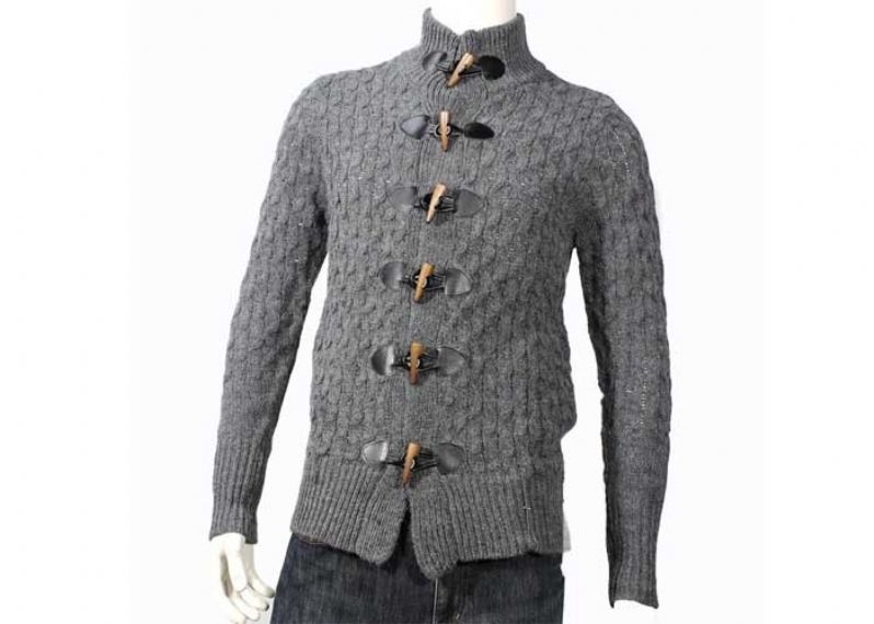 Mens Knitted Shawl Chunky Cable Button Knitwear Jumper 