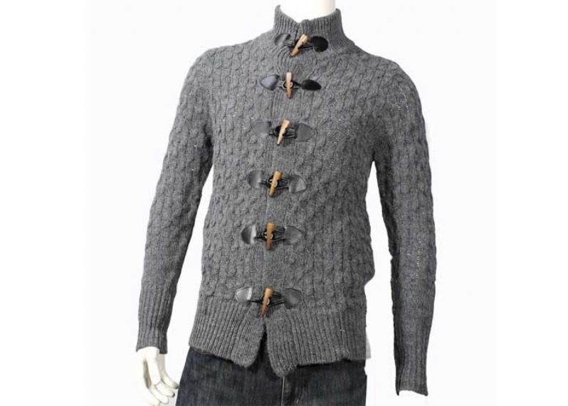 Chunky Knit Button Grey Cotton Acrylic Cable Mens Shawl Collar Cardigan Sweater - 11989678