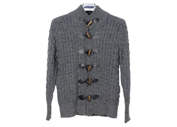 Chunky Knit Button Grey Cotton Acrylic Cable Mens Shawl Collar Cardigan Sweater - 11989678