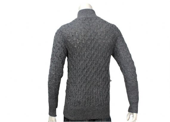 Chunky Knit Button Grey Cotton Acrylic Cable Mens Shawl Collar Cardigan Sweater - 11989678