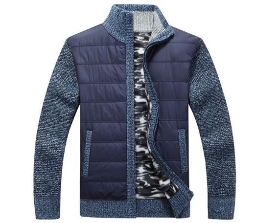 L XL XXL Muscle Fit Patchwork Knitted Cardigan Jacket - 13246192