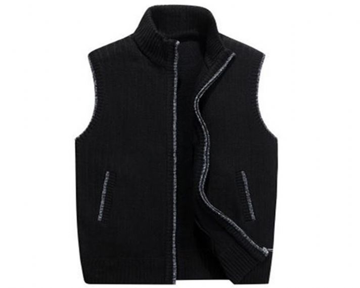 Stand Collar Thick Knit Cardigan Sleeveless Sweater Vests - 13246278