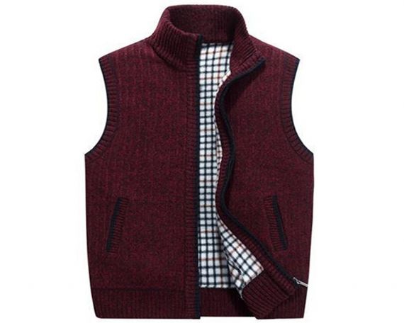 Stand Collar Thick Knit Cardigan Sleeveless Sweater Vests - 13246278